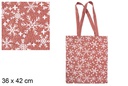 Bolsa tela Navidad rojo/oro decorada copos de nieve 36x42 cm