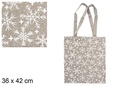 Bolsa tela Navidad verde/oro decorada copos de nieve 36x42 cm