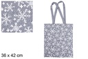 Bolsa tela Navidad marino/plata decorada copos de nieve 36x42 cm