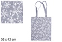 Bolsa tela Navidad marino/plata decorada copos de nieve 36x42 cm