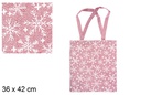 Bolsa tela Navidad rojo/plata decorada copos de nieve 36x42 cm