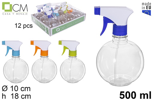 [115634] Botella plástico bola con pulverizador color surtido 500 ml