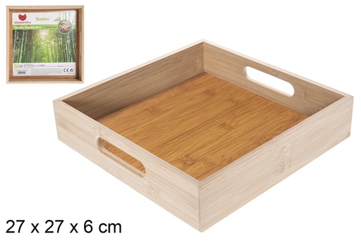 [115668] Bandeja organizadora quadrada em bambu 27 cm