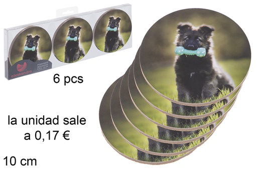 [115677] Pack 6 porta-copos redondo animais decorados 10 cm