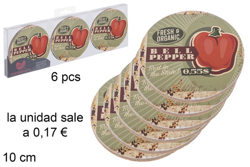 [115678] Pack 6 posavasos redondos decorado bell pepper 10 cm