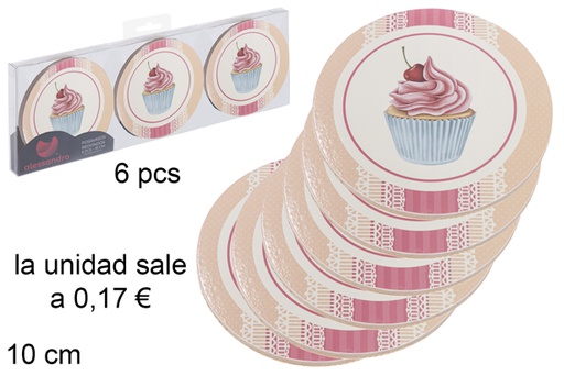 [115679] Pack 6 porta-copos redondo cake decorados 10 cm