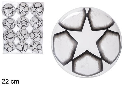 [115781] Boule en plastique blanche décorée d'étoiles 22 cm