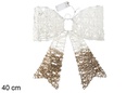 Laço decorativo de Natal glitter dourado e branco 40 cm