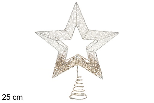 [115812] Estrella punta árbol Navidad champagne y blanco purpurina 25 cm