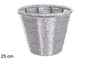 Round shiny silver planter 25 cm