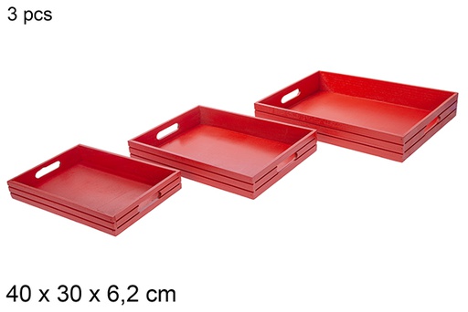 [115867] Pack 3 red Christmas wooden trays 40x30x6,2 cm