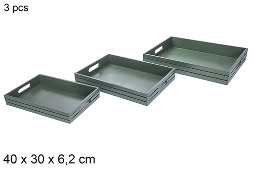[115868] Pack 3 Christmas wooden trays green 40x30x6,2 cm