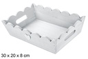 Bandeja madera ondulada Navidad decorada corazón color plata 30x20x8 cm