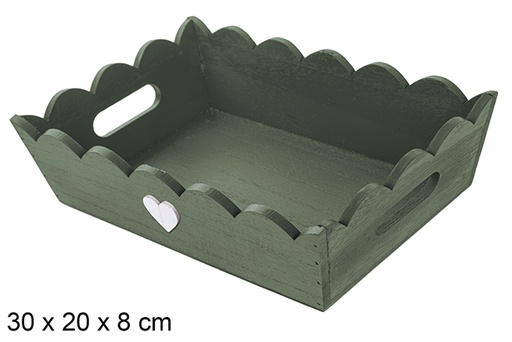 [115900] Bandeja madera ondulada Navidad decorada corazón color verde 30x20 cm