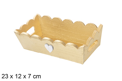 [115901] Bandeja madera ondulada Navidad decorada corazón color oro 23x12x7 cm
