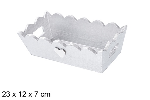 [115902] Bandeja madera ondulada Navidad decorada corazón color plata 23x12x7 cm