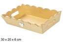 Bandeja madera ondulada Navidad decorada corazón color oro 30x20x6 cm