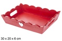 Bandeja madera ondulada Navidad decorada corazón color rojo 30x20x6 cm