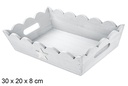 Plateau de Noël en bois ondulé argenté décoré d'étoile 30x20x8 cm