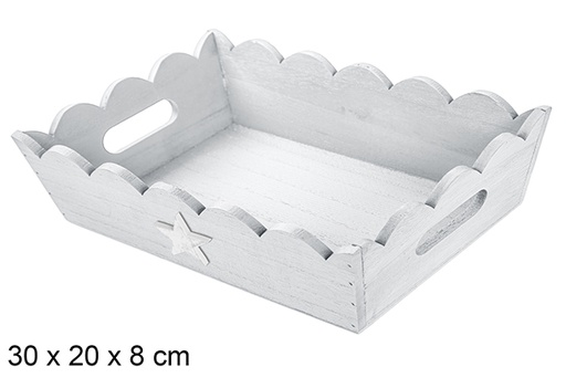 [115926] Silver corrugated wooden Christmas tray decorated with star 30x20x8 cm