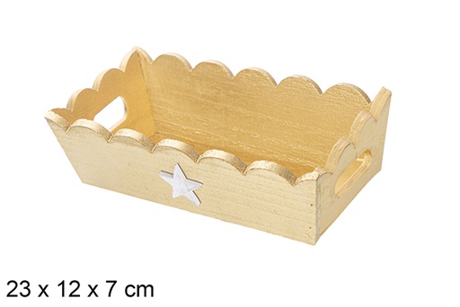 [115929] Vassoio natalizio in legno ondulato oro decorato con stella 23x12x7 cm