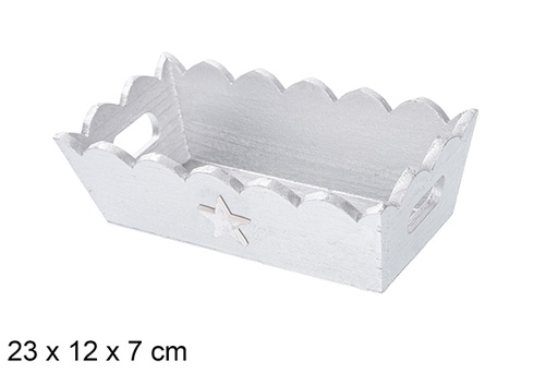 [115930] Bandeja madera ondulada Navidad decorada estrella color plata 23x12x7 cm