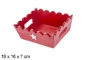 Bandeja de Natal de madeira ondulada vermelha decorada com estrela 19x16x7 cm