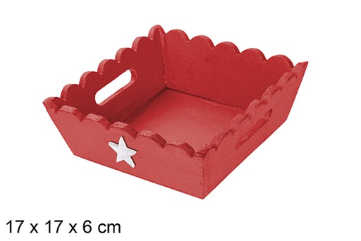 [115939] Red corrugated wooden Christmas tray decorated with star 17x6 cm