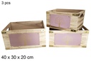 Pack 3 cajas madera vintage decorado árbol violeta 40x30x20 cm