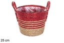 Cesta seagrass forrada natural/rojo con asas 25 cm