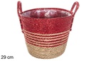 Cesta seagrass forrada natural/rojo con asas 29 cm