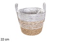 Cesta seagrass forrada natural/plata con asas 22 cm