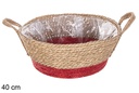 Cesta seagrass forrada natural/rojo con asas 40 cm