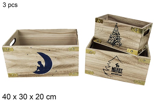 [116020] Pack 3 scatole in legno vintage decorate natalizie assortite 40x30x20 cm