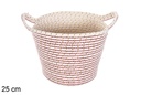 Cesta cuerda de algodón rojo/oro con asas 25 cm