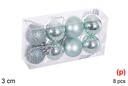 Pack 8 bolas verde menta brillo/mate/purpurina 3 cm
