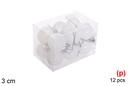 Pack 12 bolas blanca brillo/mate/purpurina 3 cm