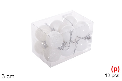 [116100] Pack 12 bolas brancas brilhantes/mate/purpurin 3 cm