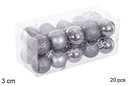 Pack 20 bolas gris brillo/mate/purpurina 3 cm