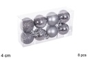 Pack 8 bolas gris brillo/mate/purpurina 4 cm
