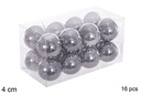 Pack 16 bolas gris brillo 4 cm