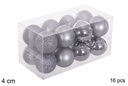 Pack 16 bolas gris brillo/mate/purpurina 4 cm