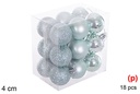 Pack 18 bolas verde menta brillo/mate/purpurina 4 cm