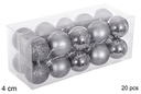 Pack 20 bolas gris brillo/mate/purpurina 4 cm