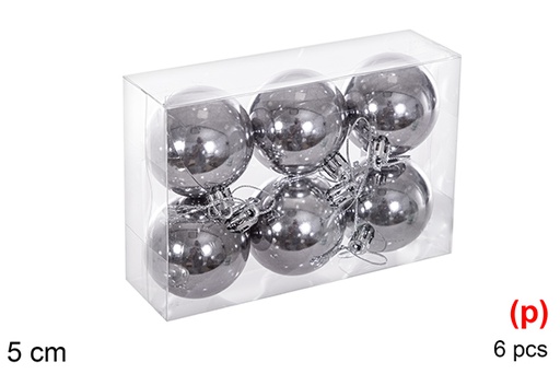 [116155] Pack 6 boules pailletées grises 5 cm