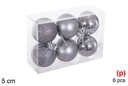 Pack 6 bolas gris brillo/mate/purpurina 5 cm