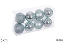 Pack 8 bolas verde menta brillo/mate/purpurina 5 cm