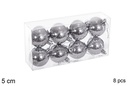 Pack 8 bolas gris brillo 5 cm