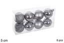 Pack 8 bolas gris brillo/mate/purpurina 5 cm