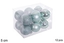 Pack 12 bolas verde menta brillo/mate/purpurina 5 cm